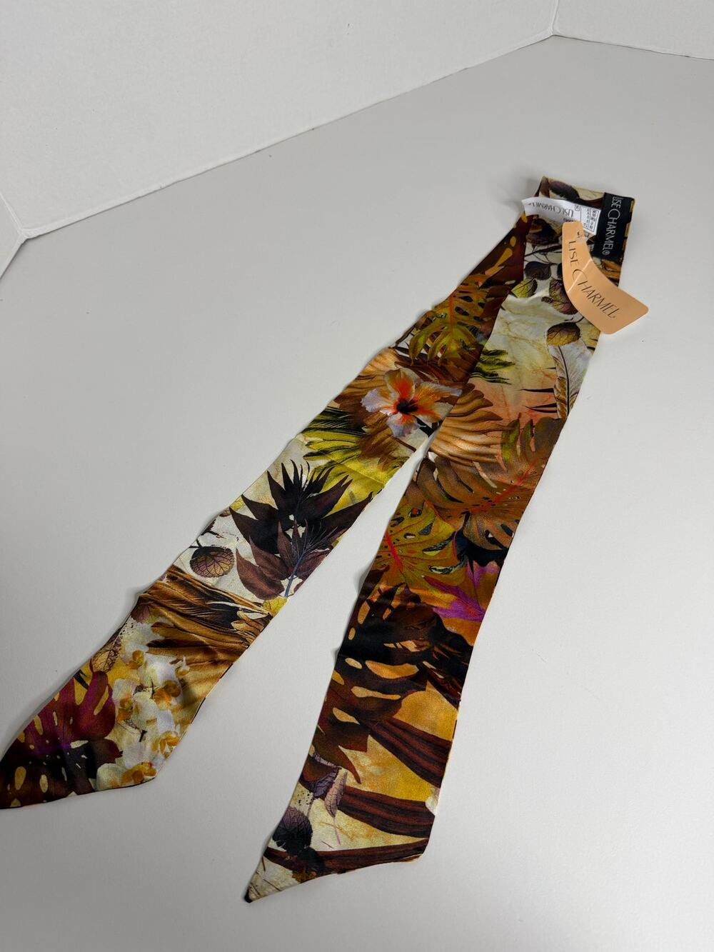 NEW Lise Charmel Silk Skinny Scarf Floral Marron/Maca